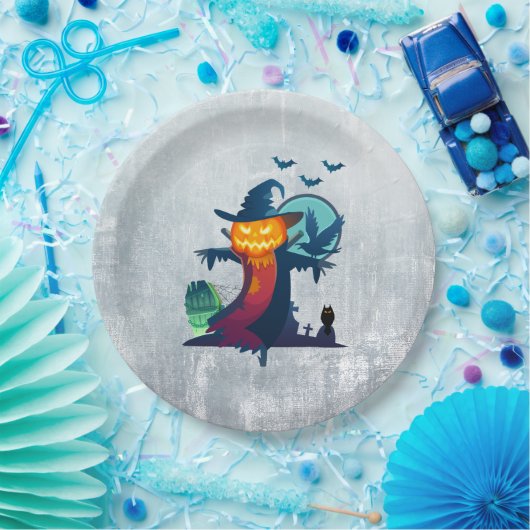 Halloween-Skelett mit Fledermauskeule Pappteller (Party)