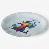 Halloween-Skelett mit Fledermauskeule Pappteller (Schrägansicht)