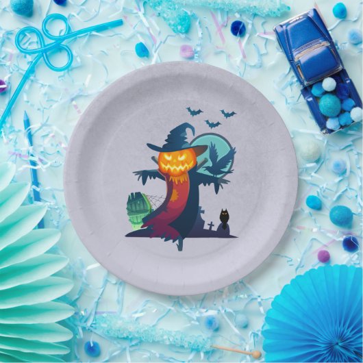 Halloween-Skelett mit Fledermauskeule Pappteller (Party)