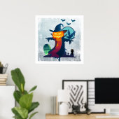 Halloween-Skelett mit Fledermauskeule Poster (Heimbüro)