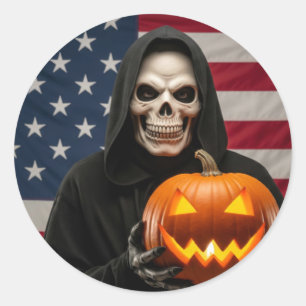 Halloween-Skelett mit geschnitztem Kürbis Runder Aufkleber