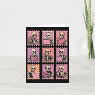 Halloween-Skelett mit Kaffee-Briefmarken S Karte