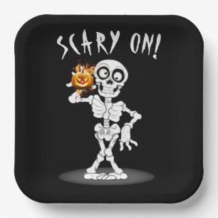 Halloween-Skelett mit Kürbislaterne Pappteller