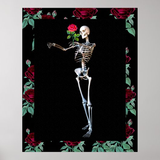 Halloween Skelett mit Rose Poster (Vorne)