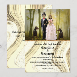 Halloween-Skelett-Paar-Gotische-Hochzeit Einladung
