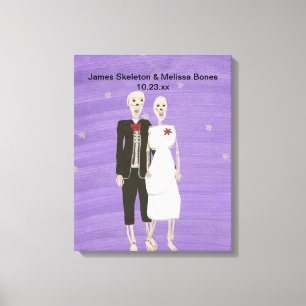 Halloween-Skelett-Paar-Hochzeit umwickelte Leinwan Leinwanddruck