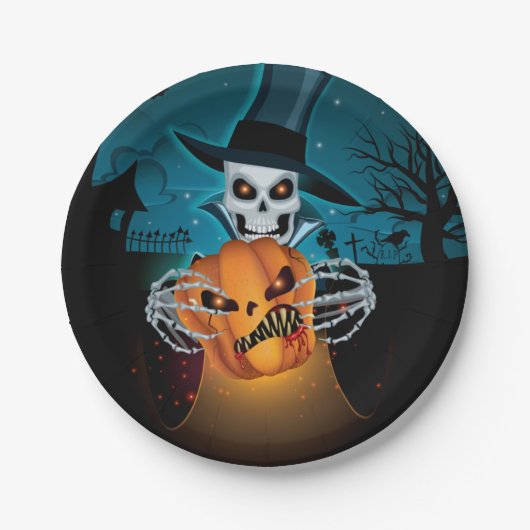 Halloween-Skelett Pappteller (Vorderseite)