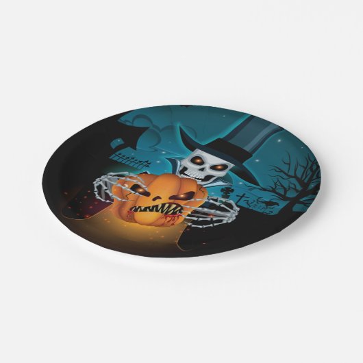 Halloween-Skelett Pappteller (Schrägansicht)