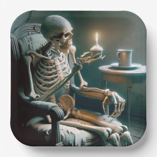 Halloween-Skelett Pappteller (Vorderseite)