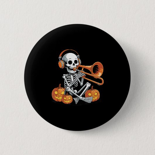 Halloween-Skelett-Posaune Posaunist Button (Vorderseite)