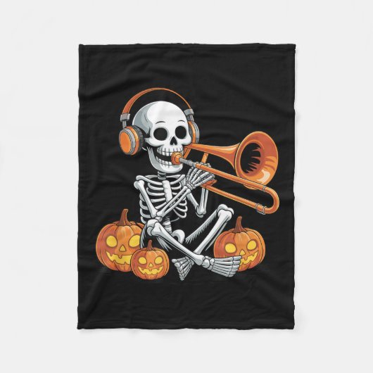 Halloween-Skelett-Posaune Posaunist Fleecedecke (Vorderseite)