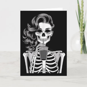Halloween-Skelett Retro-Stil Getränk Trink Quir Karte
