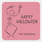 Halloween Skelett - rosa Quadratischer Aufkleber (Vorderseite)