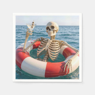 Halloween-Skelett schwebt in einem Rettungsring Serviette