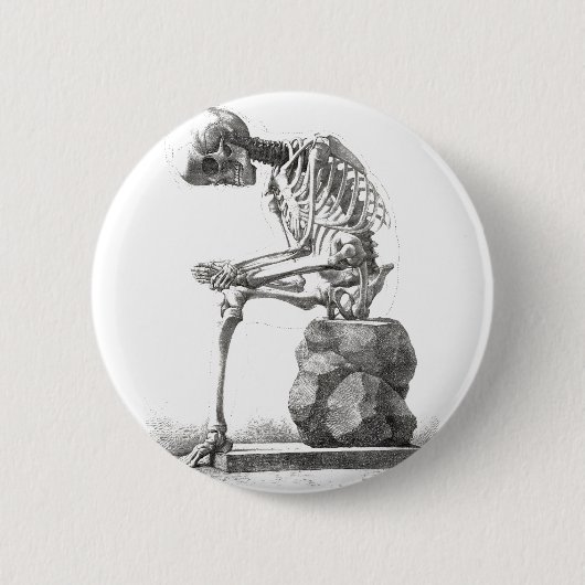 Halloween Skelett Sitting Anatomie Button (Vorderseite)