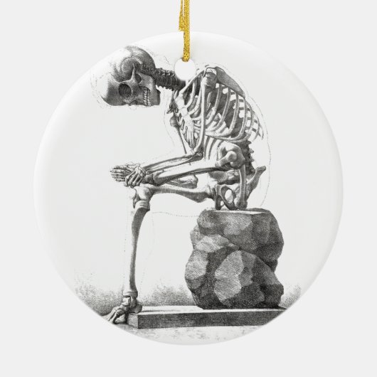 Halloween Skelett Sitting Anatomie Keramik Ornament (Hinten)