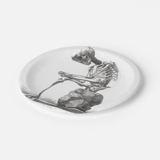 Halloween Skelett Sitting Anatomie Pappteller (Schrägansicht)