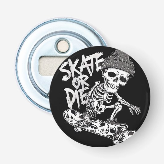 Halloween Skelett Skateboarder Art: Stilvoll Flaschenöffner (Vorderseite)