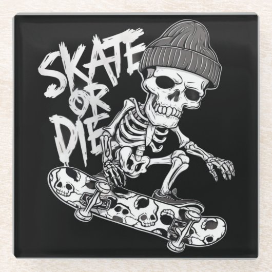 Halloween Skelett Skateboarder Art: Stilvoll Glasuntersetzer (Vorderseite)