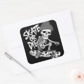 Halloween Skelett Skateboarder Art: Stilvoll Quadratischer Aufkleber (Umschlag)
