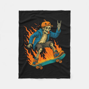 Halloween-Skelett-Skateboarding-Kürbis-Flamme-Spo Fleecedecke