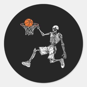 Halloween Skelett Spaß Basketballspieler Slam Runder Aufkleber