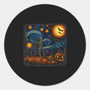 Halloween-Skelett Sternennacht Van Gogh Kürbis M Runder Aufkleber