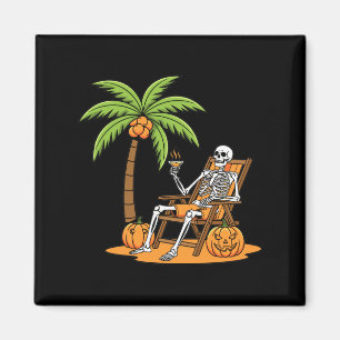 Halloween-Skelett Strandurlaub Palme Kürbis Magnet