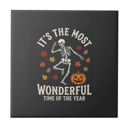 Halloween-Skelett-Tanz-Kürbis-Herbst Fliese (Vorderseite)