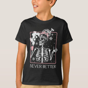 Halloween-Skelett trinkt Kaffee Zitat Nie wetten T-Shirt