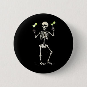 Halloween-Skelett trinkt Margarita-Schwanz Button