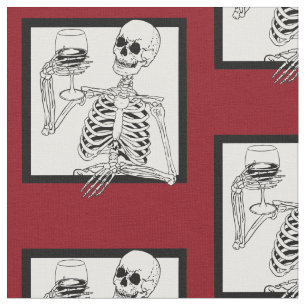 halloween skelett trinkt weinskull witzig stoff