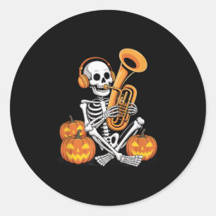 Halloween-Skelett Tuba Tubist Runder Aufkleber
