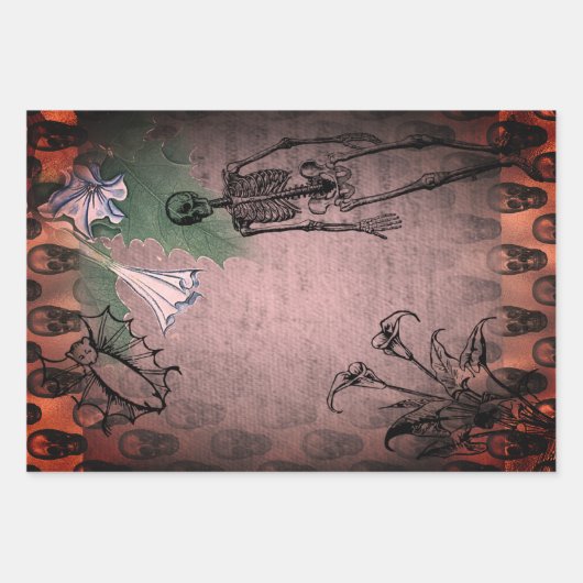 Halloween Skelett und White Calla Lilies Ephemera Geschenkpapier Set (Vorderseite 3)