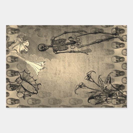 Halloween Skelett und White Calla Lilies Ephemera Geschenkpapier Set (Vorderseite 2)