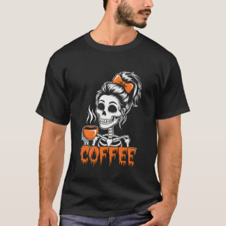 Halloween-Skelett-Unordentlicher-Bun-Kaffee-Lustig T-Shirt