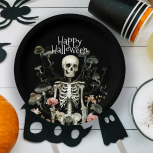 Halloween-Skelett Verzauberter Wald Schwarz Pappteller
