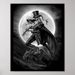 Halloween Skelett Violine spielen - Rock and Roll Poster