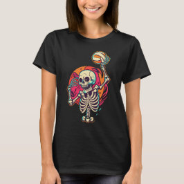 Halloween Skelett Volleyball spielen T-Shirt