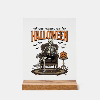 Halloween-Skelett wartet einfach Funny Vintage_1 Acrylschild