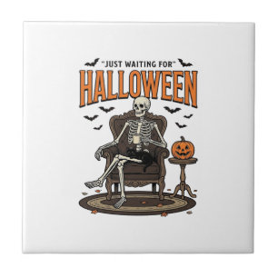 Halloween-Skelett wartet einfach Funny Vintage_1 Fliese
