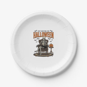 Halloween-Skelett wartet einfach Funny Vintage_1 Pappteller
