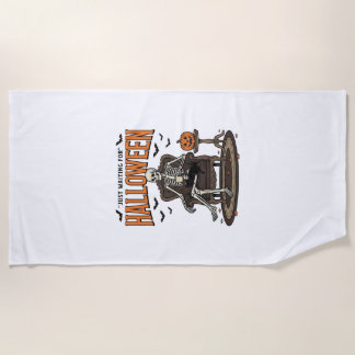 Halloween-Skelett wartet einfach Funny Vintage_1 Strandtuch