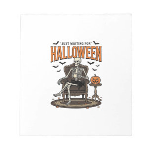 Halloween-Skelett wartet einfach lustig Vintage_1 Notizblock