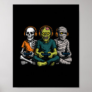 Halloween-Skelett-Zombie-Mumie-Gamer-Video-Game Poster