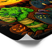 Halloween-Skelett-Zombie-Mumie-Gaming-Controller Poster (Ecke)