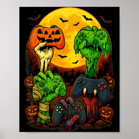 Halloween-Skelett-Zombie-Mumie-Gaming-Controller Poster (Vorne)