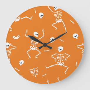 Halloween Skelette Fun Nahtloses Muster Große Wanduhr