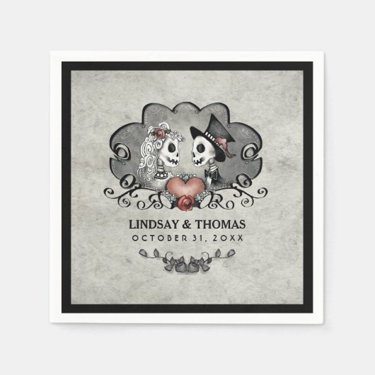 Halloween-Skelette & -Heart-Hochzeit Serviette (Vorderseite)