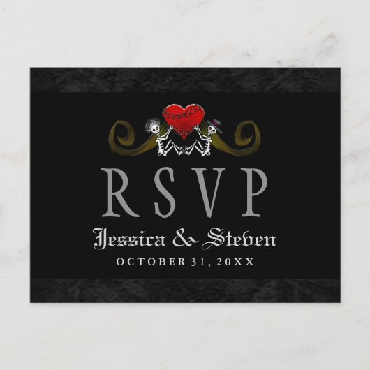 Halloween Skelette & Heart Matching Wedding RSVP Einladungspostkarte (Vorderseite)